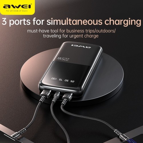 IŠORINĖ BATERIJA POWER BANK AWEI P10K 22.5W 10000MAH JUODA