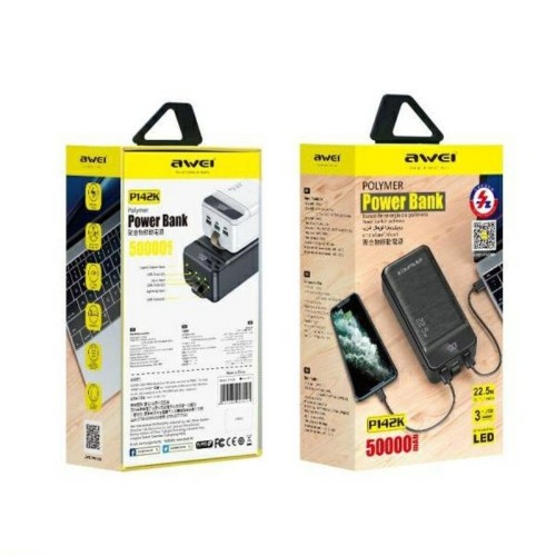 IŠORINĖ BATERIJA POWER BANK AWEI P142K 22.5W 50000MAH JUODA