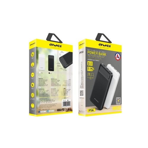 IŠORINĖ BATERIJA POWER BANK AWEI P5K 5V/2.1A 10000MAH JUODA IŠORINĖ BATERIJA POWER BANK AWEI P5K 5V/2.1A 10000MAH JUODA