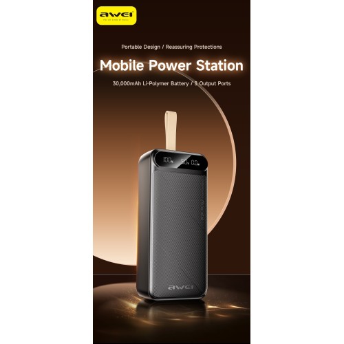 IŠORINĖ BATERIJA POWER BANK AWEI PA-12 5V/3A 30000MAH JUODA IŠORINĖ BATERIJA POWER BANK AWEI PA-12 5V/3A 30000MAH JUODA