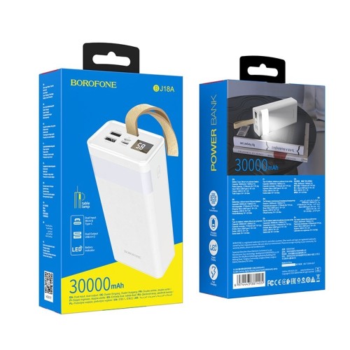 IŠORINĖ BATERIJA POWER BANK BOROFONE BJ18A 2XUSB 2A 30000MAH BALTA