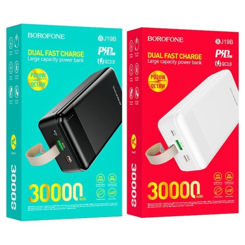 IŠORINĖ BATERIJA POWER BANK BOROFONE BJ19B PD20W+QC3.0 30000MAH JUODA IŠORINĖ BATERIJA POWER BANK BOROFONE BJ19B PD20W+QC3.0 30000MAH JUODA