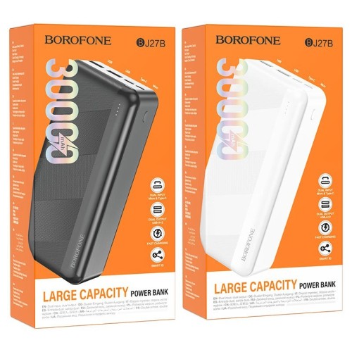 IŠORINĖ BATERIJA POWER BANK BOROFONE BJ27B 2XUSB 30000MAH JUODA