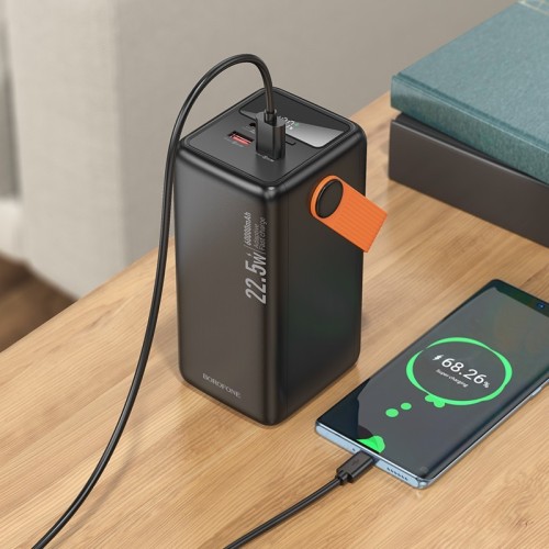 IŠORINĖ BATERIJA POWER BANK BOROFONE BJ66B 22.5W+PD20W 60000MAH JUODA IŠORINĖ BATERIJA POWER BANK BOROFONE BJ66B 22.5W+PD20W 60000MAH JUODA
