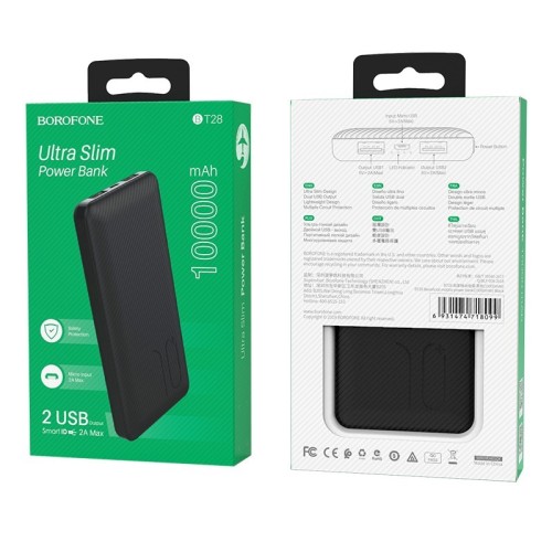 IŠORINĖ BATERIJA POWER BANK BOROFONE BT28 ULTRA SLIM 10000MAH JUODA IŠORINĖ BATERIJA POWER BANK BOROFONE BT28 ULTRA SLIM 10000MAH JUODA