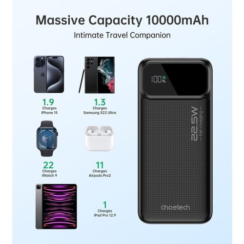 IŠORINĖ BATERIJA POWER BANK CHOETECH B728 22.5W 10000MAH JUODA IŠORINĖ BATERIJA POWER BANK CHOETECH B728 22.5W 10000MAH JUODA