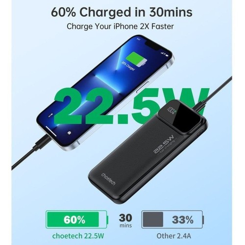 IŠORINĖ BATERIJA POWER BANK CHOETECH B728 22.5W 10000MAH JUODA IŠORINĖ BATERIJA POWER BANK CHOETECH B728 22.5W 10000MAH JUODA