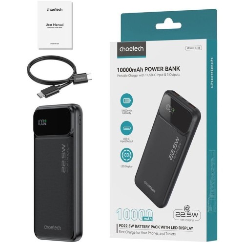 IŠORINĖ BATERIJA POWER BANK CHOETECH B728 22.5W 10000MAH JUODA IŠORINĖ BATERIJA POWER BANK CHOETECH B728 22.5W 10000MAH JUODA