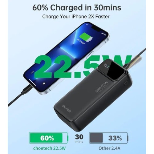 IŠORINĖ BATERIJA POWER BANK CHOETECH B730 22.5W 30000MAH JUODA IŠORINĖ BATERIJA POWER BANK CHOETECH B730 22.5W 30000MAH JUODA