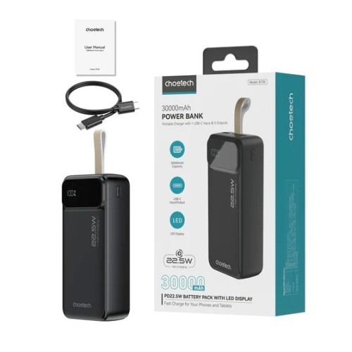 IŠORINĖ BATERIJA POWER BANK CHOETECH B730 22.5W 30000MAH JUODA IŠORINĖ BATERIJA POWER BANK CHOETECH B730 22.5W 30000MAH JUODA