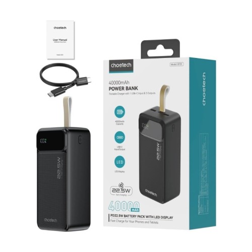 IŠORINĖ BATERIJA POWER BANK CHOETECH B731 22.5W 40000MAH JUODA IŠORINĖ BATERIJA POWER BANK CHOETECH B731 22.5W 40000MAH JUODA