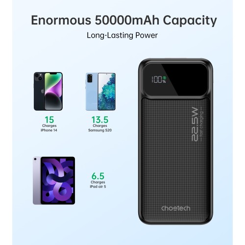 IŠORINĖ BATERIJA POWER BANK CHOETECH B732 22.5W 50000MAH JUODA IŠORINĖ BATERIJA POWER BANK CHOETECH B732 22.5W 50000MAH JUODA