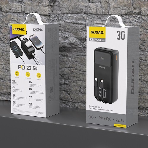 IŠORINĖ BATERIJA POWER BANK DUDAO K15 MAX 22.5W 30000MAH JUODA IŠORINĖ BATERIJA POWER BANK DUDAO K15 MAX 22.5W 30000MAH JUODA