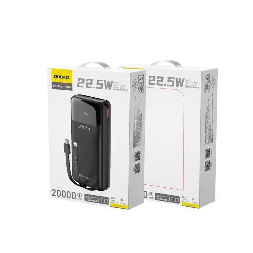 IŠORINĖ BATERIJA POWER BANK DUDAO K15 PRO 22.5W 20000MAH JUODA IŠORINĖ BATERIJA POWER BANK DUDAO K15 PRO 22.5W 20000MAH JUODA