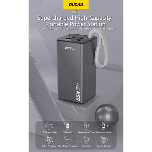 IŠORINĖ BATERIJA POWER BANK DUDAO K65+ 65W 30000MAH JUODA IŠORINĖ BATERIJA POWER BANK DUDAO K65+ 65W 30000MAH JUODA
