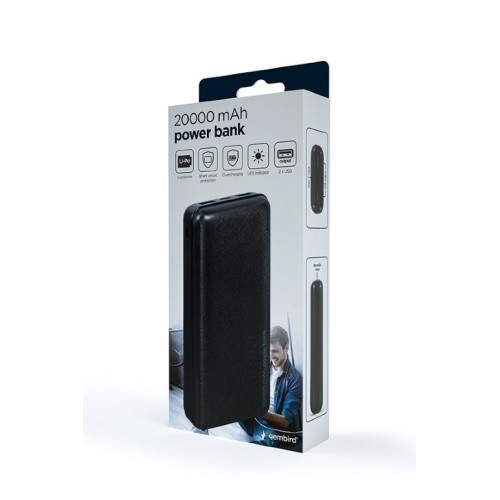 IŠORINĖ BATERIJA POWER BANK GEMBIRD PB20-02 20000MAH JUODA IŠORINĖ BATERIJA POWER BANK GEMBIRD PB20-02 20000MAH JUODA