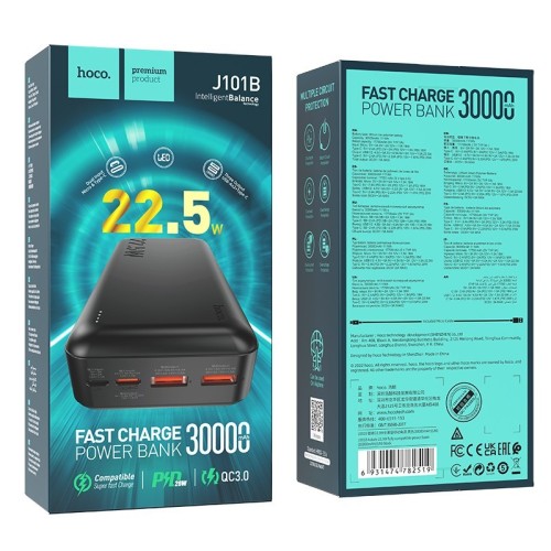 IŠORINĖ BATERIJA POWER BANK HOCO J101B PD 20W+QUICK CHARGE 3.0 22.5W 30000MAH JUODAS IŠORINĖ BATERIJA POWER BANK HOCO J101B PD 20W+QUICK CHARGE 3.0 22.5W 30000MAH JUODAS