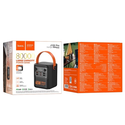 IŠORINĖ BATERIJA POWER BANK HOCO J152 PRO PD65W 80000MAH JUODA