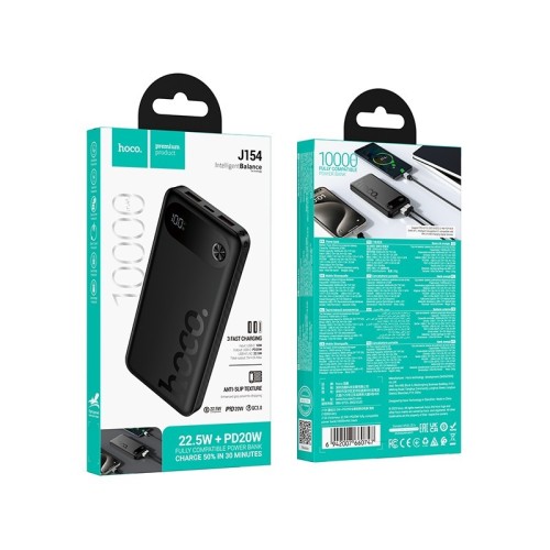 IŠORINĖ BATERIJA POWER BANK HOCO J154 22.5W 10000MAH JUODA IŠORINĖ BATERIJA POWER BANK HOCO J154 22.5W 10000MAH JUODA