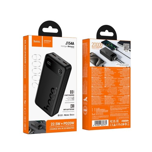 IŠORINĖ BATERIJA POWER BANK HOCO J154A 22.5W 20000MAH JUODA IŠORINĖ BATERIJA POWER BANK HOCO J154A 22.5W 20000MAH JUODA