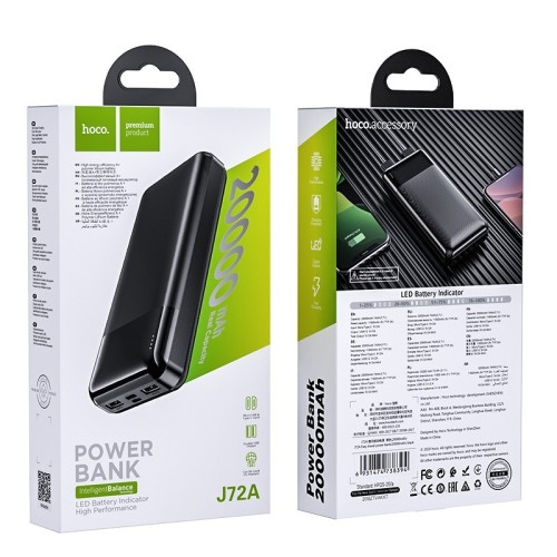 IŠORINĖ BATERIJA POWER BANK HOCO J72A 20000MAH JUODA IŠORINĖ BATERIJA POWER BANK HOCO J72A 20000MAH JUODA