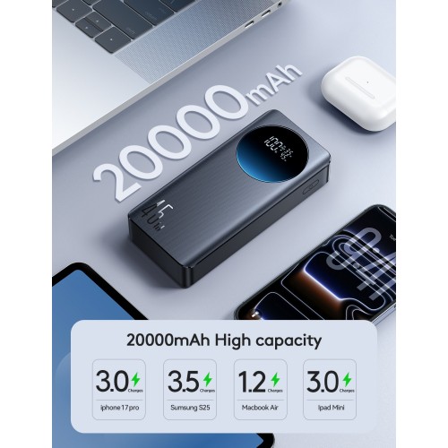 IŠORINĖ BATERIJA POWER BANK JOYROOM JR-PBF02 PRO 45W 20000MAH JUODA IŠORINĖ BATERIJA POWER BANK JOYROOM JR-PBF02 PRO 45W 20000MAH JUODA