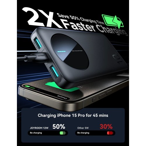 IŠORINĖ BATERIJA POWER BANK JOYROOM JR-PBF12 10000MAH JUODA IŠORINĖ BATERIJA POWER BANK JOYROOM JR-PBF12 10000MAH JUODA