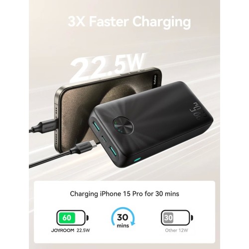IŠORINĖ BATERIJA POWER BANK JOYROOM JR-PBF16 22.5W 20000MAH JUODA IŠORINĖ BATERIJA POWER BANK JOYROOM JR-PBF16 22.5W 20000MAH JUODA