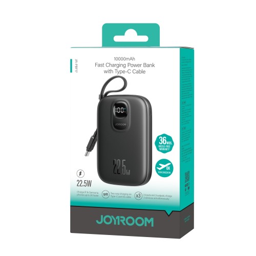 IŠORINĖ BATERIJA POWER BANK JOYROOM JR-PBF17 22.5W WITH USB-C CABLE 10000MAH JUODA IŠORINĖ BATERIJA POWER BANK JOYROOM JR-PBF17 22.5W WITH USB-C CABLE 10000MAH JUODA