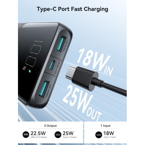 IŠORINĖ BATERIJA POWER BANK JOYROOM JR-PBF20 22.5W 10000MAH JUODA IŠORINĖ BATERIJA POWER BANK JOYROOM JR-PBF20 22.5W 10000MAH JUODA