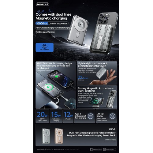 IŠORINĖ BATERIJA POWER BANK REMAX CX-2 15W MAGSAFE 10000MAH PILKA IŠORINĖ BATERIJA POWER BANK REMAX CX-2 15W MAGSAFE 10000MAH PILKA