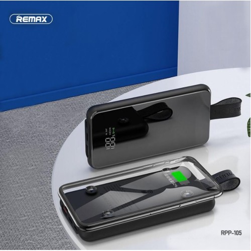 IŠORINĖ BATERIJA POWER BANK REMAX RPP-105 QC 3.0 10000MAH SU BELAIDŽIU ĮKROVIMU JUODA IŠORINĖ BATERIJA POWER BANK REMAX RPP-105 QC 3.0 10000MAH SU BELAIDŽIU ĮKROVIMU JUODA