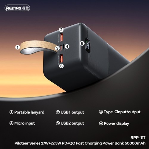 IŠORINĖ BATERIJA POWER BANK REMAX RPP-117 22.5W 50000MAH JUODA IŠORINĖ BATERIJA POWER BANK REMAX RPP-117 22.5W 50000MAH JUODA