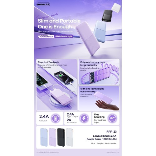IŠORINĖ BATERIJA POWER BANK REMAX RPP-23 12W 10000MAH JUODA IŠORINĖ BATERIJA POWER BANK REMAX RPP-23 12W 10000MAH JUODA