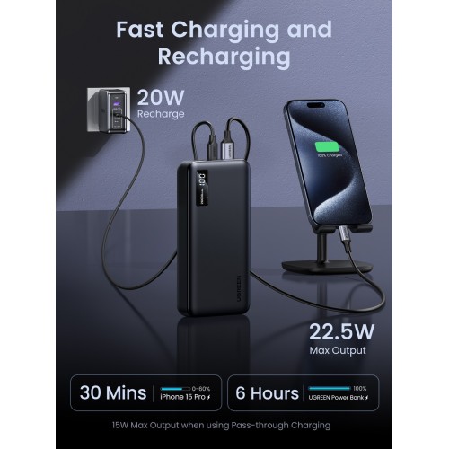 IŠORINĖ BATERIJA POWER BANK UGREEN PB313 20W 20000MAH (25683) JUODA