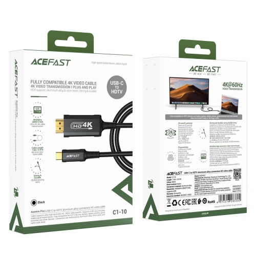 KABELIS ACEFAST C1-10 USB-C TO HDMI 1.8M JUODAS KABELIS ACEFAST C1-10 USB-C TO HDMI 1.8M JUODAS