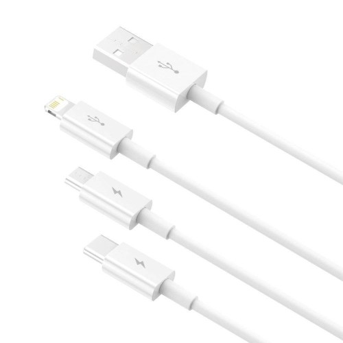 KABELIS BASEUS SUPERIOR IŠ USB Į MICROUSB+LIGHTNING+TYPE-C 3.5A 1.5M BALTAS CAMLTYS-02 KABELIS BASEUS SUPERIOR IŠ USB Į MICROUSB+LIGHTNING+TYPE-C 3.5A 1.5M BALTAS CAMLTYS-02