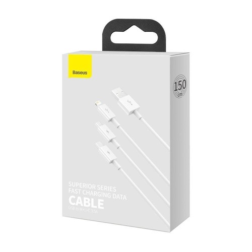 KABELIS BASEUS SUPERIOR IŠ USB Į MICROUSB+LIGHTNING+TYPE-C 3.5A 1.5M BALTAS CAMLTYS-02 KABELIS BASEUS SUPERIOR IŠ USB Į MICROUSB+LIGHTNING+TYPE-C 3.5A 1.5M BALTAS CAMLTYS-02