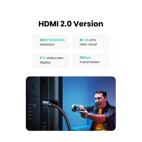 KABELIS UGREEN HD119 HDMI TO HDMI 2.0M JUODAS (40101) KABELIS UGREEN HD119 HDMI TO HDMI 2.0M JUODAS (40101)