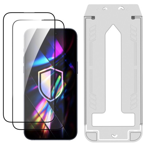 LCD APSAUGINIS STIKLIUKAS (2 VNT.) SU APLIKATORIUMI 3MK HARDY HARDURA 9H APPLE IPHONE 15 PRO MAX JUODAS