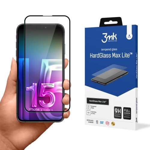 LCD APSAUGINIS STIKLIUKAS 3MK HARD GLASS MAX LITE APPLE IPHONE 15 PLUS JUODAS
