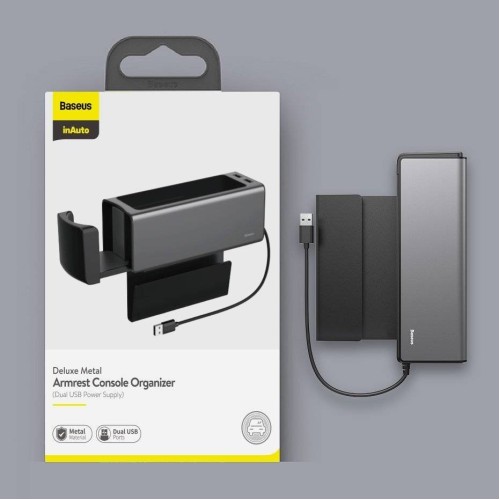 METALINIS PORANKIO KONSOLĖS ORGANAIZERIS BASEUS DELUXE DUAL USB JUODAS CRCWH-A01