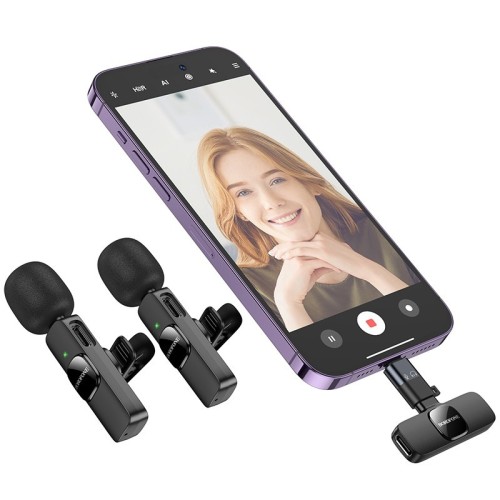 MIKROFONAS BOROFONE BFK15 LIGHTNING/USB-C JUODAS