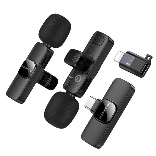 MIKROFONAS BOROFONE BFK15 LIGHTNING/USB-C JUODAS