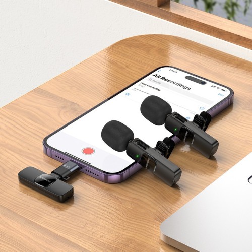 MIKROFONAS BOROFONE BFK15 LIGHTNING/USB-C JUODAS