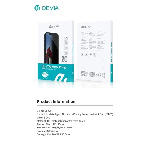 PLĖVELIŲ RINKINYS KARPYMO MECHANIZMUI DEVIA ULTRA INTELLIGENT TPU MATTE PRIVACY 20VNT. PLĖVELIŲ RINKINYS KARPYMO MECHANIZMUI DEVIA ULTRA INTELLIGENT TPU MATTE PRIVACY 20VNT.