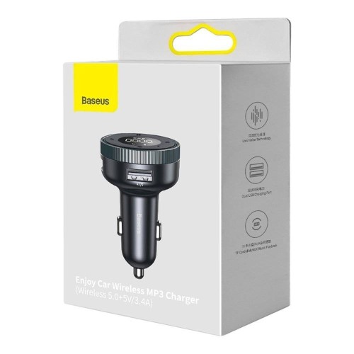 TRANSMITERIS BASEUS ENJOY BLUETOOTH MP3 GROTUVAS/FM BANGŲ MODULIATORIUS (LAISVŲ RANKŲ ĮRANGA,LCD,2XUSB WIRELESS 5.0+5V/3.4A ĮKROVIKLIS) JUODAS CCLH-01