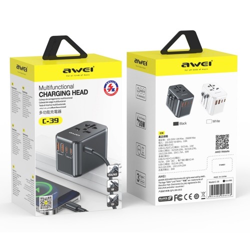 UNIVERSALUS KELIONINIS ĮKROVIKLIS AWEI C-39 35W GAN 2XUSB-A/3XUSB-C JUODAS