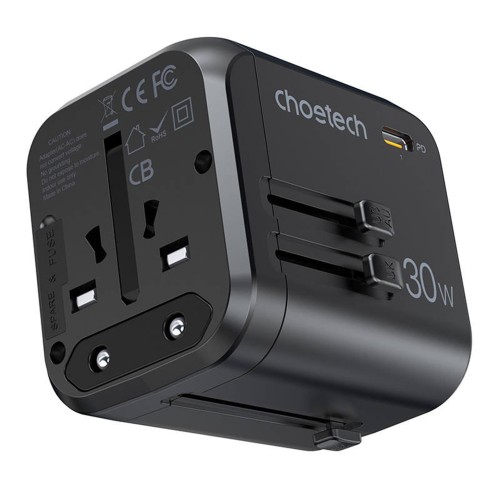UNIVERSALUS KELIONINIS ĮKROVIKLIS CHOETECH PD5008 30W USB-C/3XUSB-A JUODAS