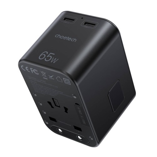 UNIVERSALUS KELIONINIS ĮKROVIKLIS CHOETECH PD5009 65W 2XUSB-C/USB-A JUODAS